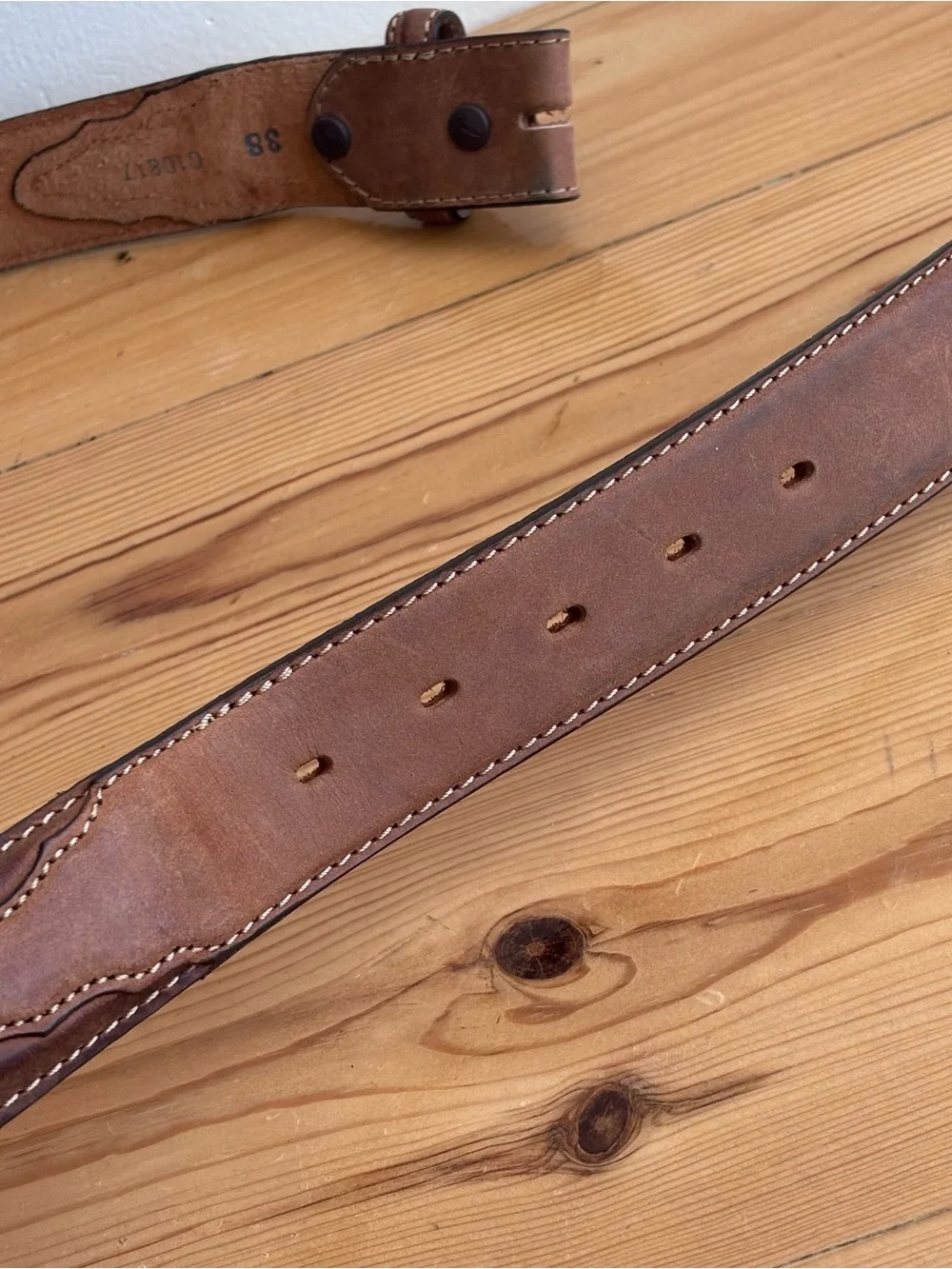 Justin Fenced In belt strap Brown leather with barbed wire Size 38 -NO BUCKLE